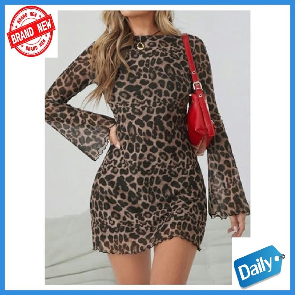 Bell Sleeve Mini Dress with Sheer Mesh, Soft Stretch Fabric, Y2K Style - Picture 6 of 7